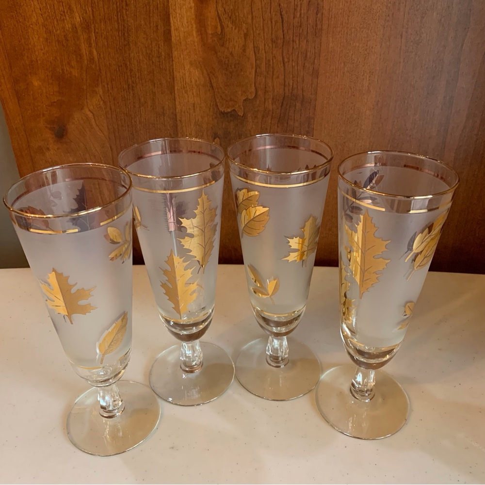 Set of 4 MCM Golden Foliage Pilsner Beer Glasses by Libbey RARE
